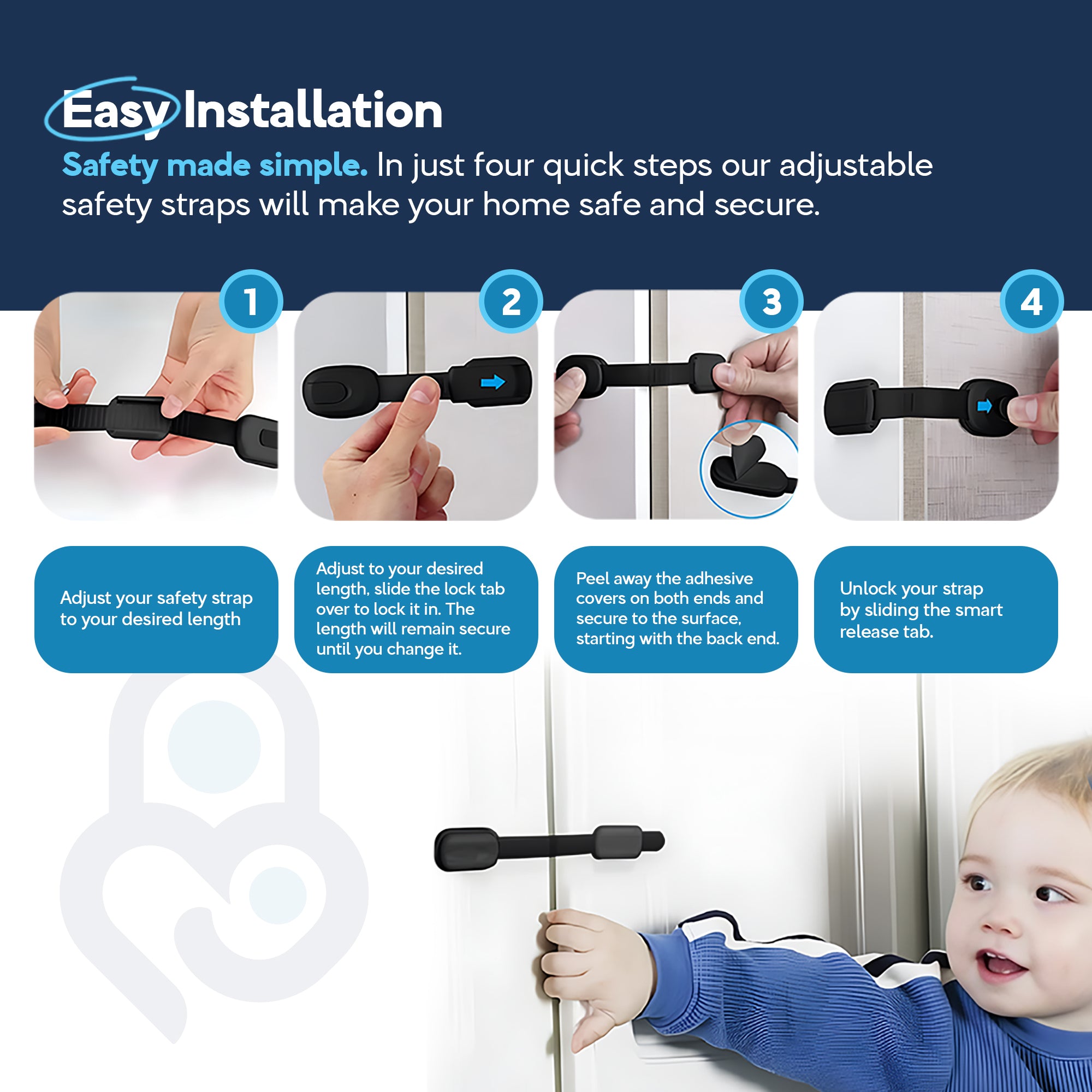 Baby Proof Me | Adjustable Black Safety Strap Lock