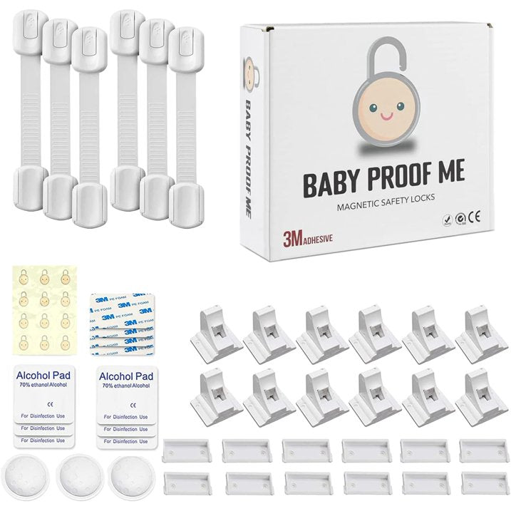 Baby Proof Me | Bundle with 6 Safety Strap Locks and Magnetic Cabinet Locks (12 Locks & 3 Keys)