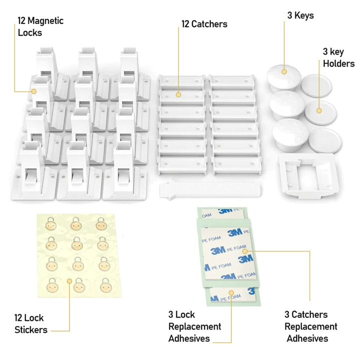 Baby Proof Me | Bundle with 12 Magnetic Cabinet Locks 6 Safety Strap Locks & 24 Outlet Plug Covers