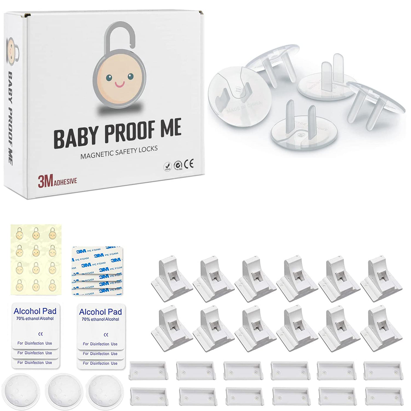 Baby Proof Me | Bundle with 12 Magnetic Safety Locks & 24 Electrical Outlet Covers