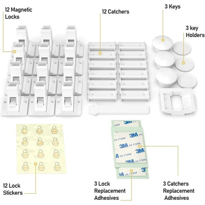 Baby Proof Me | Bundle with 6 Safety Strap Locks and Magnetic Cabinet Locks (12 Locks & 3 Keys)