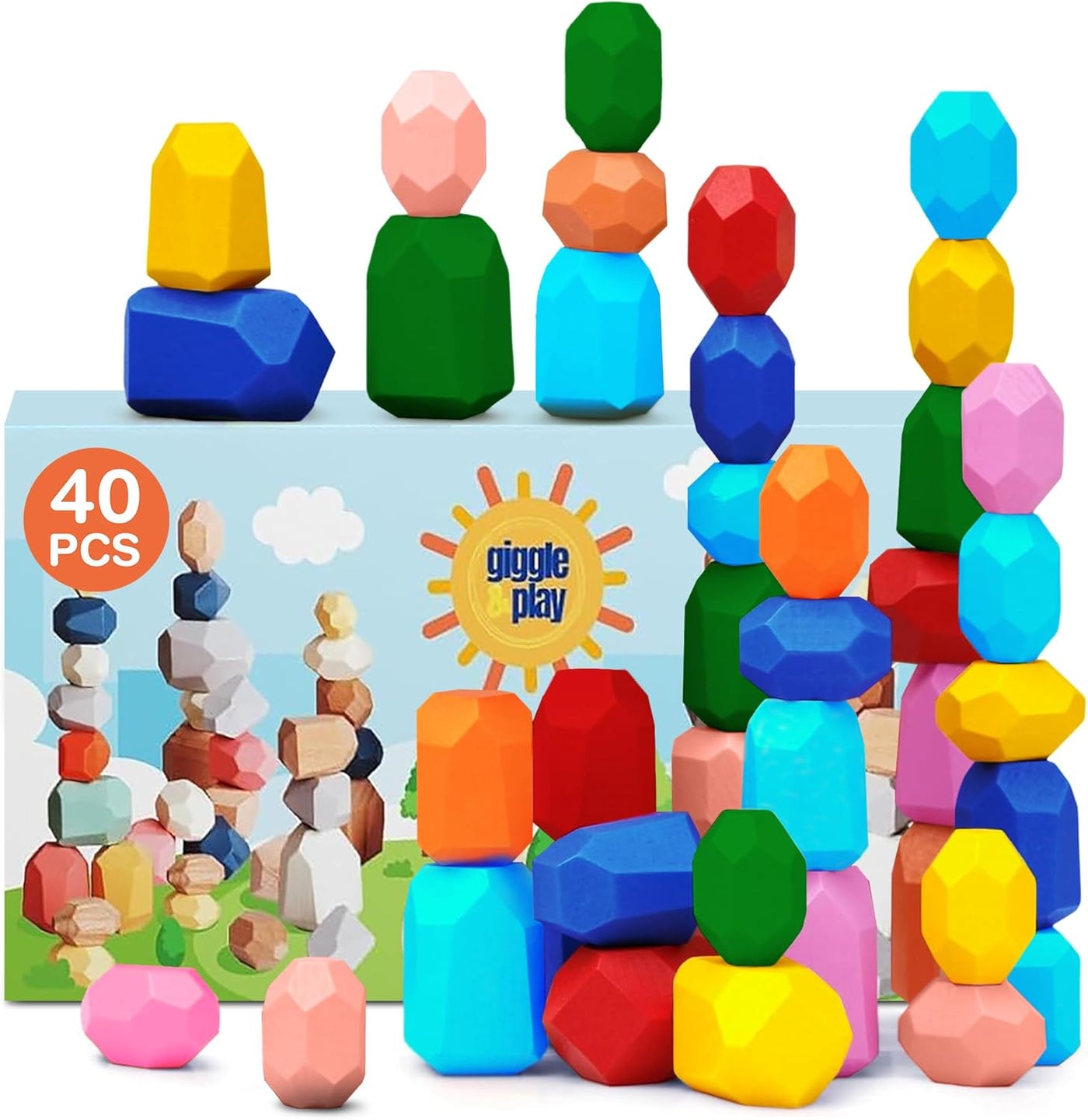 Giggle & Play | Wooden Stacking Stone Set