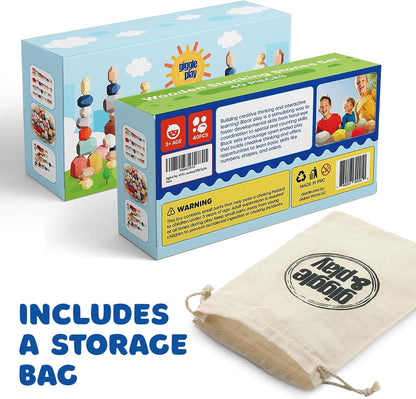 Giggle & Play | Wooden Stacking Stone Set For Motor Skills & Creativity