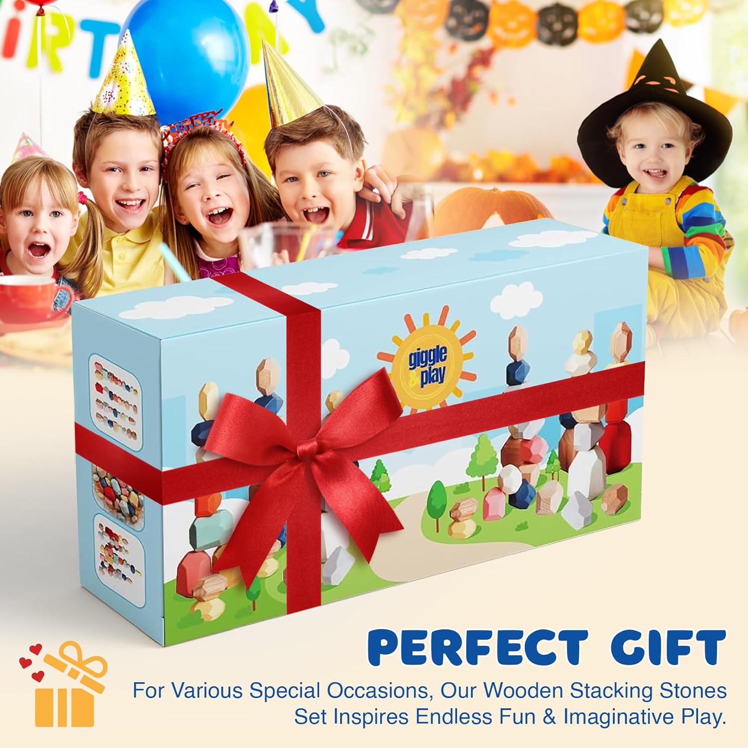 Giggle & Play | Wooden Stacking Stone Set For Motor Skills & Creativity