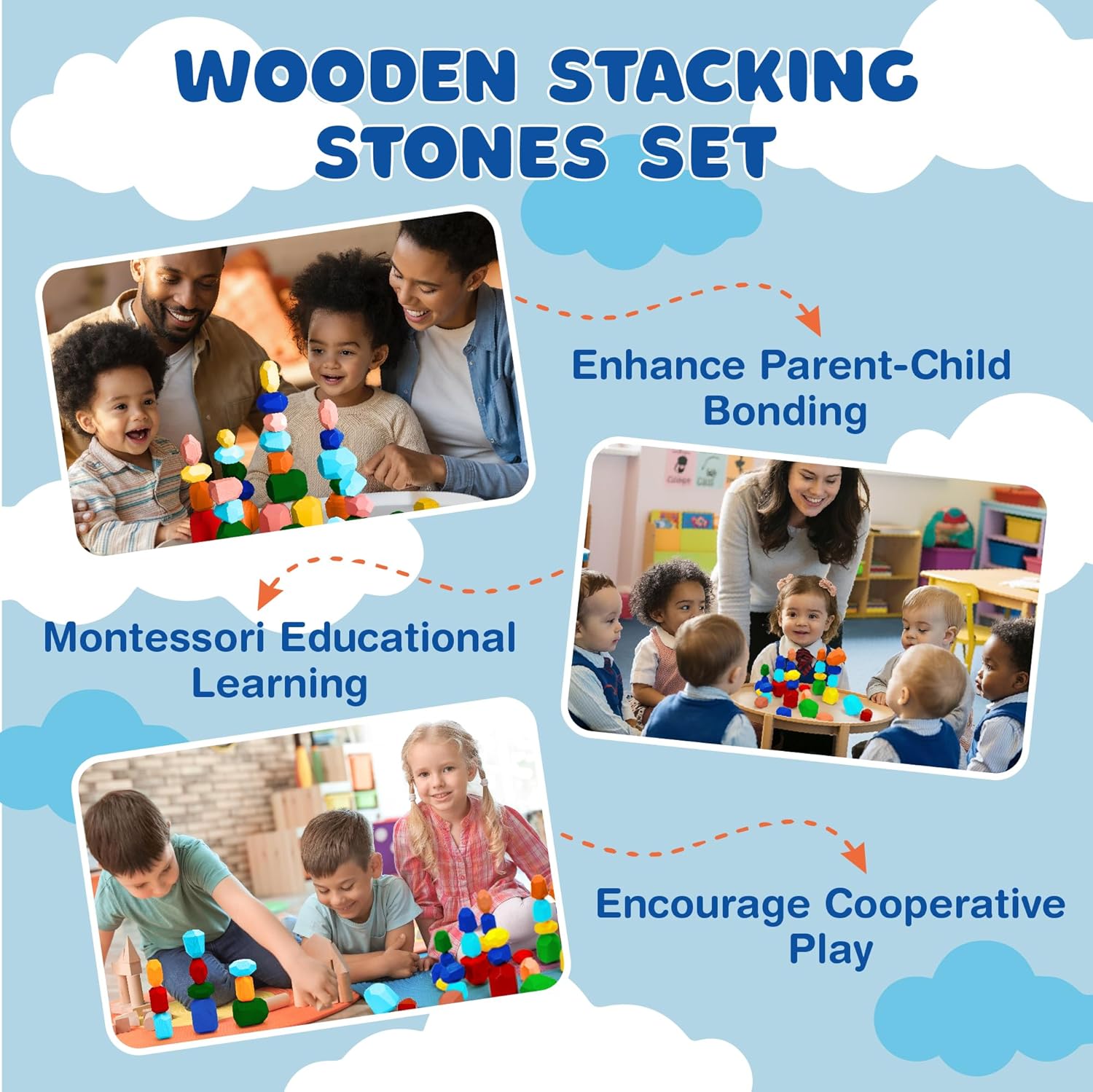 Giggle & Play | Wooden Stacking Stone Set For Motor Skills & Creativity