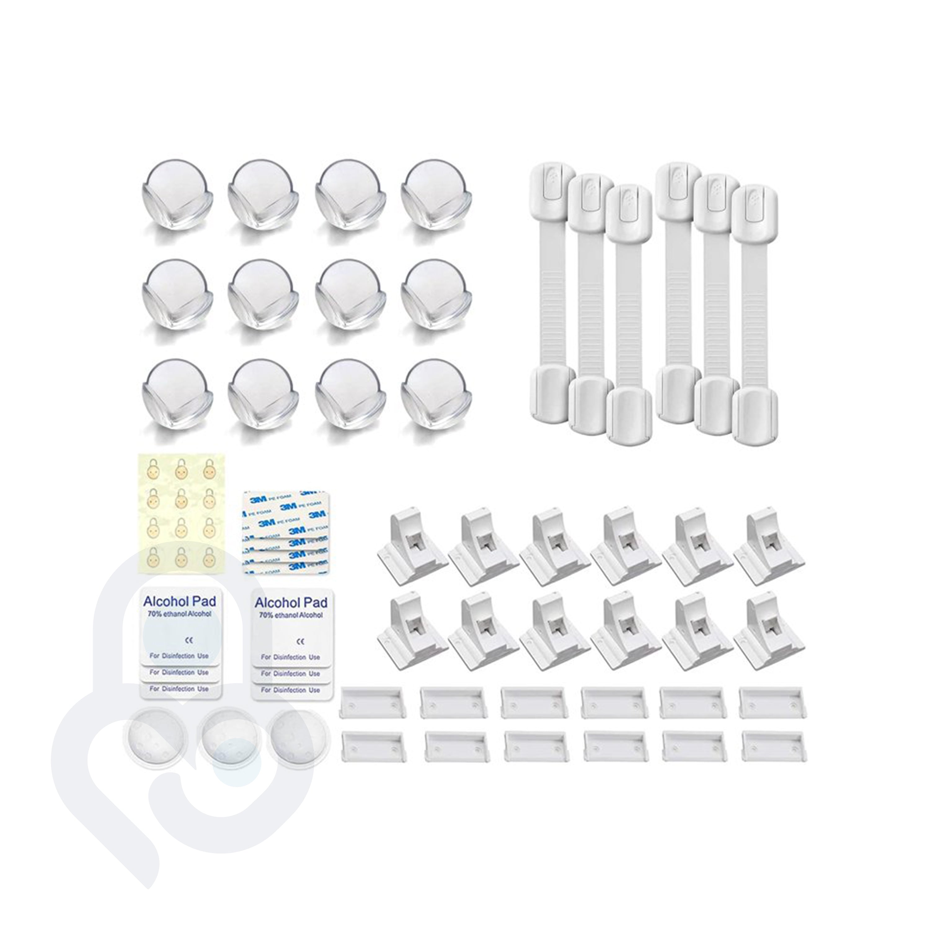 Baby Proof Me | "Baby Bunch" Safety Kit – 2 Corner Protectors, 6 Safety Strap Locks, & 12 Magnetic Cabinet Locks For Child Safety
