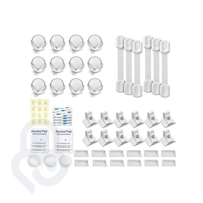 Baby Proof Me | "Baby Bunch" Safety Kit – 2 Corner Protectors, 6 Safety Strap Locks, & 12 Magnetic Cabinet Locks For Child Safety