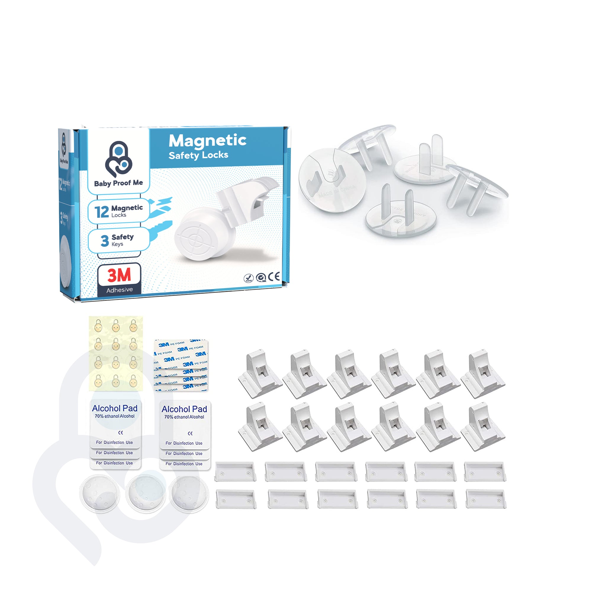 Baby Proof Me | "Click & Cover" Safety Kit – 12 Magnetic Safety Locks & 24 Outlet Plug Covers For Child Safety