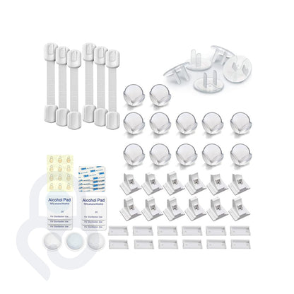 Baby Proof Me | "Complete Care" Safety Kit – 12 Magnetic Cabinet Lock, 6 Safety Strap Locks, 24 Outlet Covers, & 12 Corner Protectors For Child Safety