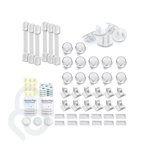 Baby Proof Me | "Complete Care" Safety Kit – 12 Magnetic Cabinet Lock, 6 Safety Strap Locks, 24 Outlet Covers, & 12 Corner Protectors For Child Safety