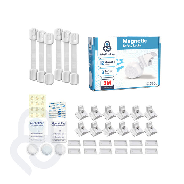 Baby Proof Me | "Home Duo" Safety Kit – 6 Safety Strap Locks & 12 Magnetic Cabinet Locks For Child Safety