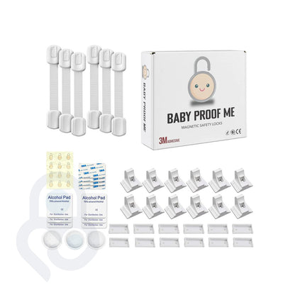 Baby Proof Me | "Home Duo" Safety Kit – 6 Safety Strap Locks & 12 Magnetic Cabinet Locks For Child Safety
