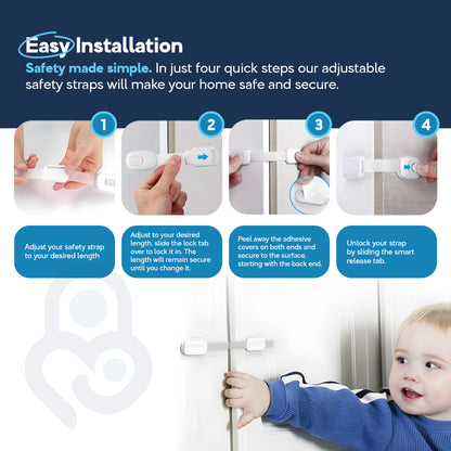Baby Proof Me | "Home Duo" Safety Kit – 6 Safety Strap Locks & 12 Magnetic Cabinet Locks For Child Safety