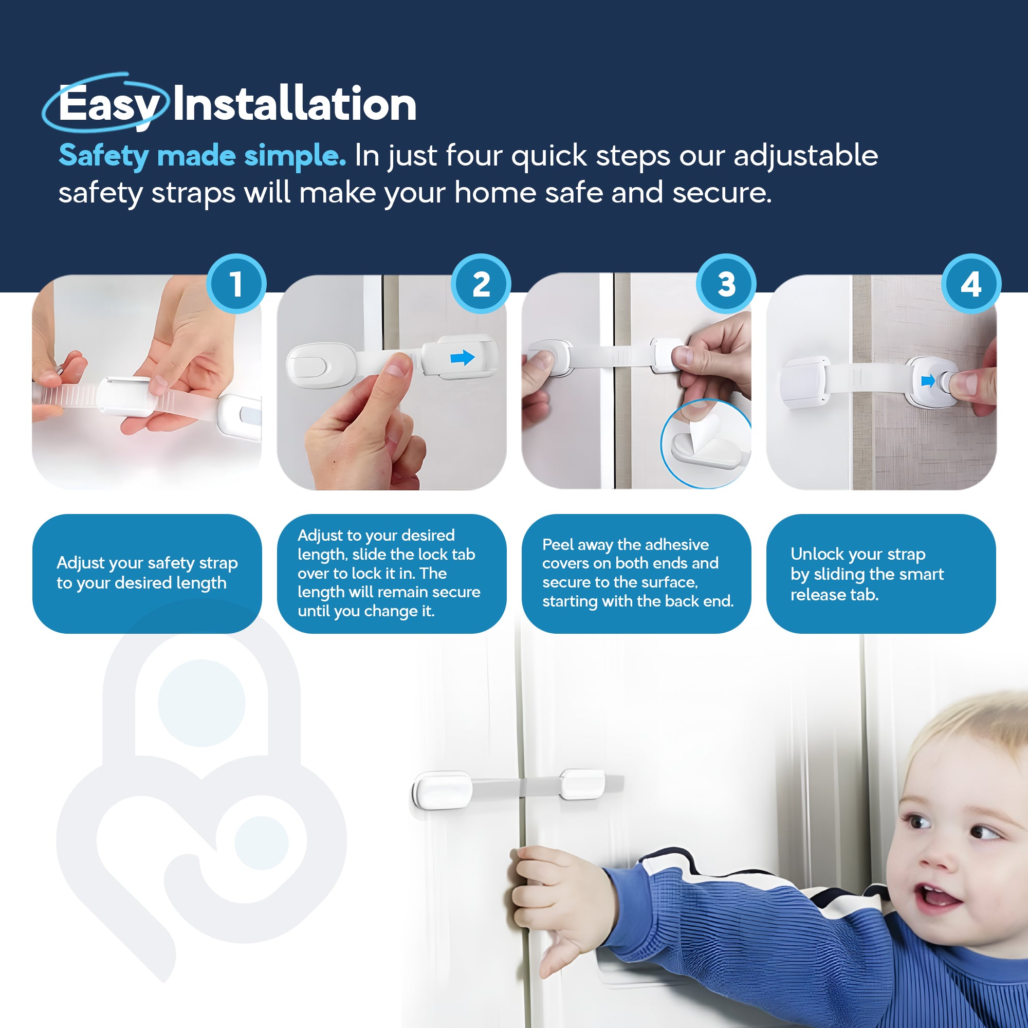 Baby Proof Me | "Tug & Plug" Safety Kit – 6 Safety Strap Locks & 24 Outlet Plug Covers For Child Safety