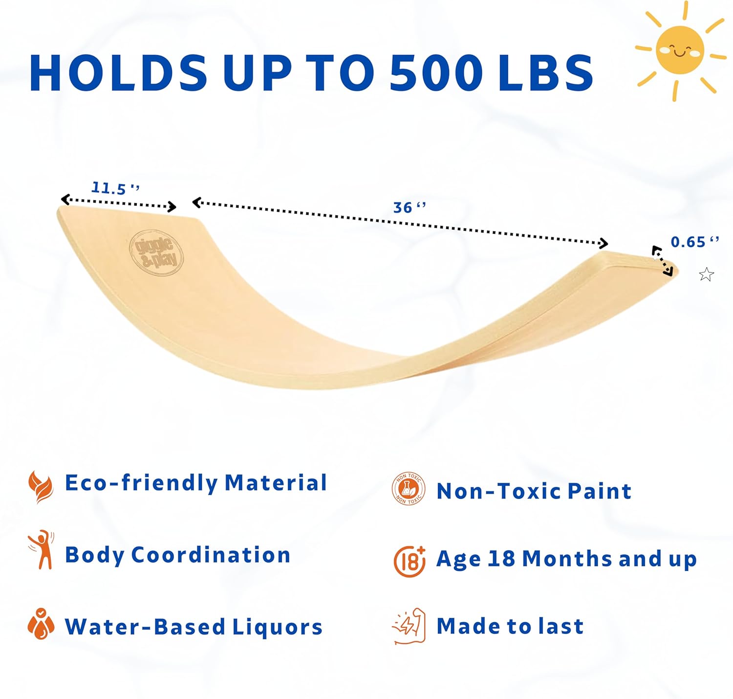 Giggle & Play | Wooden Balance Board For Toddlers – Encourages Balance, Growth & Coordination