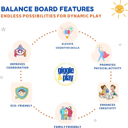 Giggle & Play | Wooden Balance Board For Toddlers – Encourages Balance, Growth & Coordination